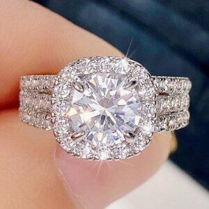 2.5 Ct CZ Multi Row Halo Cocktail Round Promise Wedding Dress Ring